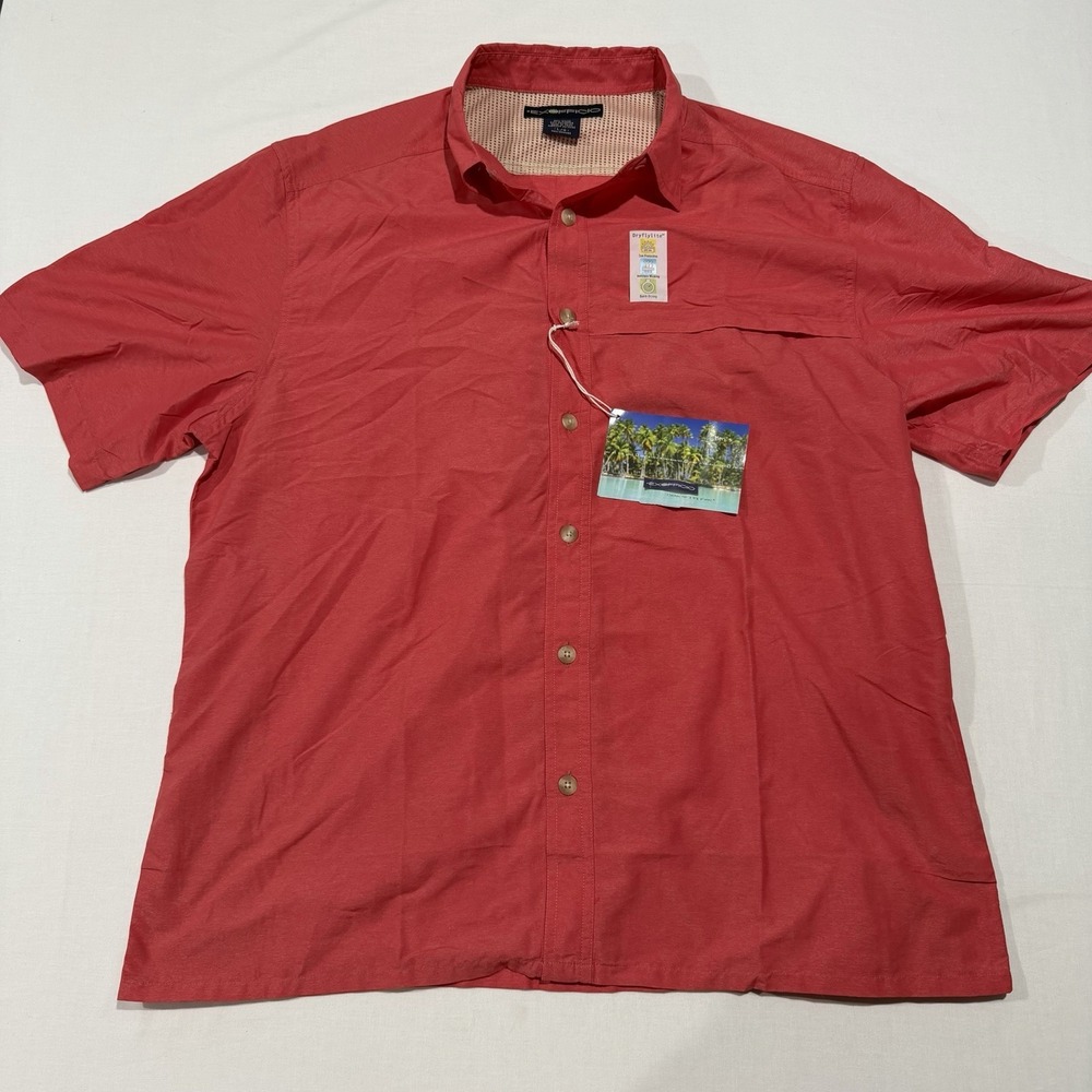 Vintage NWT ExOfficio Dryflylite Shirt Mens Large Red Coral Vented Hiking Fish